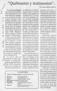 "Quebrantos y testimonios"  [artículo] Juan Gabriel Araya G.