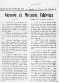 Ausencia de Mercedes Valdivieso  [artículo] José Vargas Badilla.