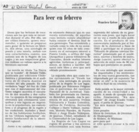 Para leer en febrero  [artículo] Francisco Geisse.