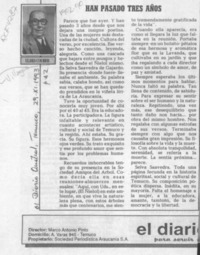 Han pasado tres años  [artículo] Ulises Courbis.