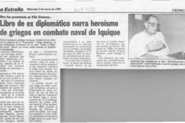 Libro de ex diplomático narra heroísmo de griegos en combate naval de Iquique  [artículo].