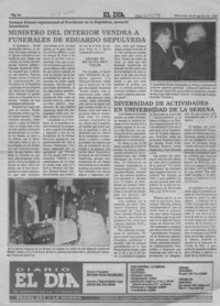 Ministro del Interior vendrá a funerales de Eduardo Sepúlveda  [artículo].