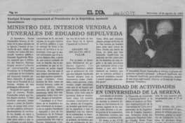Ministro del Interior vendrá a funerales de Eduardo Sepúlveda  [artículo].
