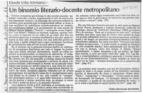 Un binomio literario-docente metropolitano  [artículo] Pedro Mardones Barrientos.