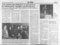 Con éxito de público y artístico se presentó "Isabel desterrada --"  [artículo].