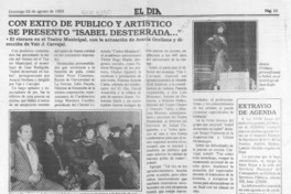 Con éxito de público y artístico se presentó "Isabel desterrada --"  [artículo].