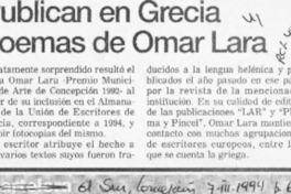 Publican en Grecia poemas de Omar Lara  [artículo].