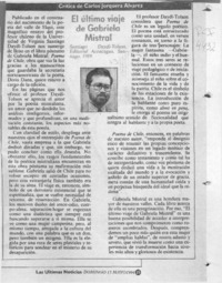 El último viaje de Gabriela Mistral  [artículo] Carlos Jorquera Alvarez.