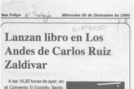 Lanzan libro en Los Andes de Carlos Ruiz Zaldívar  [artículo].