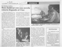 Ruiz Zaldívar con una novela estaría llegando al cine  [artículo].