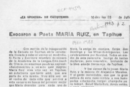 Evocaron a poeta María Ruiz, en Tapihue  [artículo].