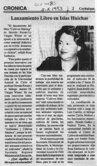 Lanzamiento libro en Islas Huichas  [artículo].