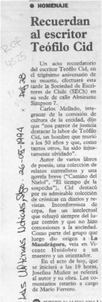 Recuerdan al escritor Teófilo Cid  [artículo].