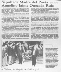 Sepultada madre del poeta angelino Jaime Quezada Ruiz  [artículo].