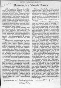Homenaje a Violeta Parra  [artículo] Ketty Farandato Politis.