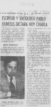 Escritor y Sociólogo Pablo Huneeus dictará hoy charla