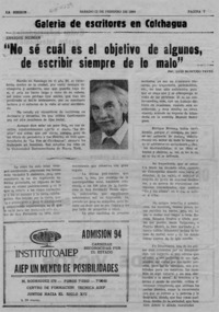 "No sé cuál es el objetivo de algunos, de escribir siempre de lo malo"  [artículo] Luis Moscoso Pavez.