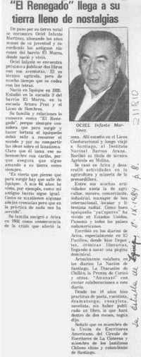 "El Renegado" llega a su tierra lleno de nostalgias