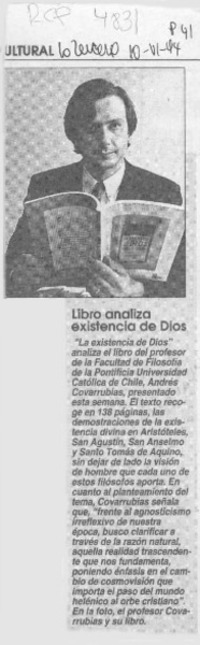 Libro analiza existencia de Dios  [artículo].