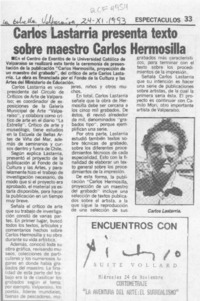 Carlos Lastarria presenta texto sobre maestro Carlos Hermosilla  [artículo].