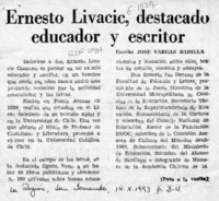 Ernesto Livacic, destacado educador y escritor  [artículo] José Vargas Badilla.