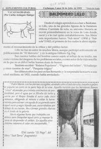 Baldomero Lillo  [artículo] Carlos Aránguiz Zúñiga.
