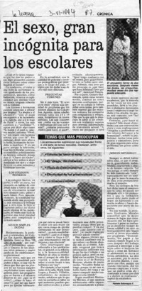 El sexo, gran incógnita para los escolares  [artículo] Pamela Sotomayor F.