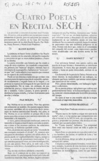 Cuatro poetas en recital SECH  [artículo] Fernando Quilodrán.
