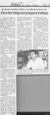 Escritor talquino prepara trabajo  [artículo].