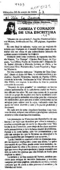 Cabeza y corazón de una escritura  [artículo] Elba Elena Jiménez.