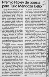 Premio Ripley de poesía para Tulio Mendoza Belio  [artículo].