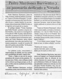 Pedro Mardones Barrientos y su poemario dedicado a Neruda  [artículo] Omar Monroy.