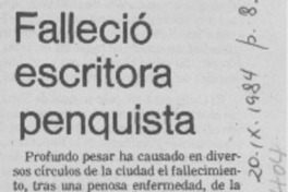 Falleció escritora penquista