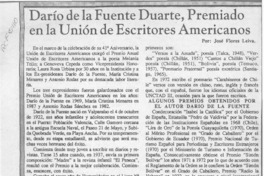 Darío de la Fuente Duarte, premiado en la Unión de Escritores Americanos  [artículo] José Flores Leiva.