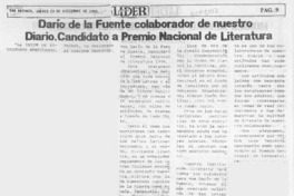 Darío de la Fuente colaborador de nuestro, diario candidato a Premio Nacional de Literatura  [artículo].
