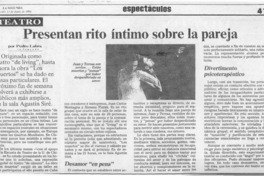 Presentan rito íntimo sobre la pareja  [artículo] Pedro Labra.