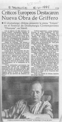 Críticos europeos destacaron nueva obra de Griffero  [artículo].