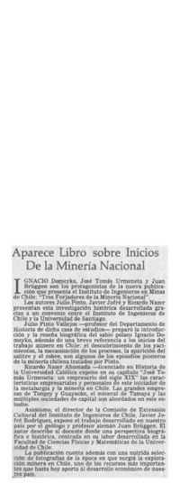 Aparece libro sobre inicios de la minería nacional  [artículo].