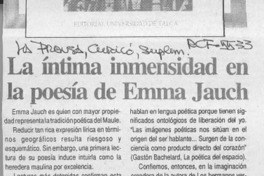 La íntima inmensidad en la poesía de Emma Jauch  [artículo] Enrique Villablanca.