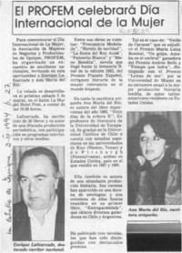 El PROFEM celebrará Día Internacional de la Mujer  [artículo].