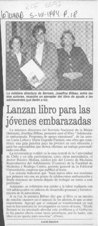 Lanzan libro para las jóvenes embarazadas  [artículo] Lucía Zamora.