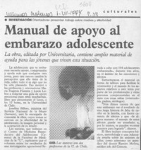 Manual de apoyo al embarazo adolescente  [artículo].