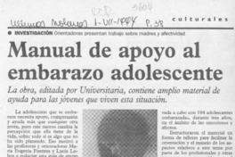 Manual de apoyo al embarazo adolescente  [artículo].