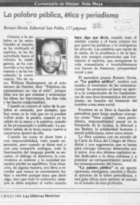 La palabra pública, ética y periodismo  [artículo] Héctor Velis Meza.