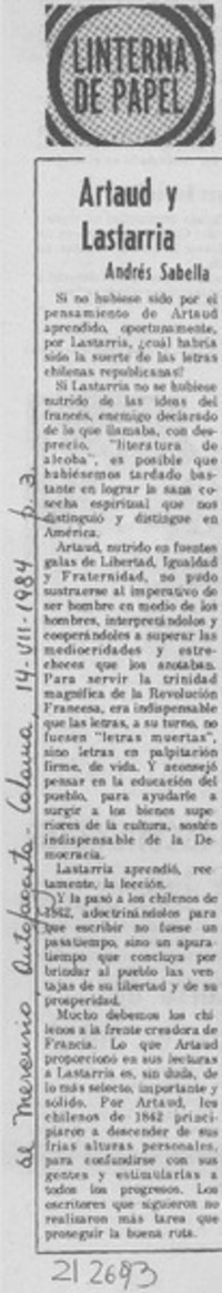 Artaud y Lastarria