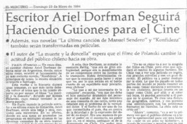 Escritor Ariel Dorfman seguirá haciendo guiones para el cine