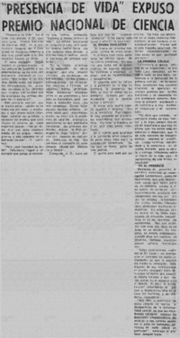 "Presencia de vida" expuso Premio Nacional de Ciencia