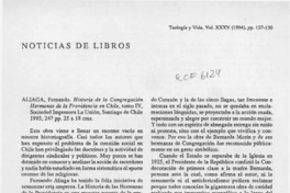 Aliaga Fernando, "Historia de la Congregación Hermanas de la Providencia en Chile"  [artículo] M. B. V.