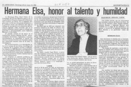 Hermana Elsa, honor al talento y la humildad  [artículo] Elizabeth Arriaza Yaksic.