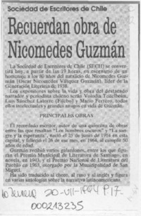 Recuerdan obra de Nicomedes Guzmán  [artículo].